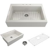 Bocchi Nuova 34" Drop In Single Basin Fireclay Kitchen Sink with Basin Rack and Basket Strainer Biscuit
