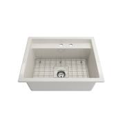 Bocchi Baveno 27" Undermount Single Basin Fireclay Kitchen Sink with Basin Rack, Basket Strainer, Colander and Cutting Board Biscuit