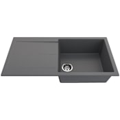 Bocchi Levanzo 39" Undermount Single Basin Granite Kitchen Sink with Basket Strainer and Drain Board Concrete Gray