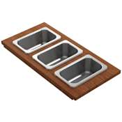 Bocchi Wood 17-1/8" x 8-5/8" Prep Board with 3 Stainless Steel Bins Mahogany