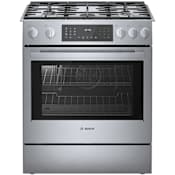 Bosch 800 Series 30 Inch Wide 4.6 Cu. Ft. Slide In Dual Fuel Range with Convection Pro and 3 Racks Stainless Steel