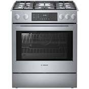 Bosch 800 Series 32 Inch Wide 4.6 Cu. Ft. Slide In Dual Fuel Range with Convection Pro and 3 Racks Stainless Steel