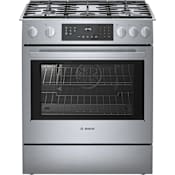 Bosch 800 Series 32 Inch Wide 4.8 Cu. Ft. Slide In Gas Range with Viewing Window and 3 Racks Stainless Steel