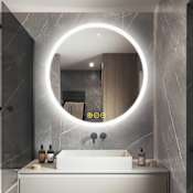 Brio Lighting Haley 24" Diameter Contemporary Circular Aluminum Frameless Bathroom Wall Mirror with LED Lighting N/A
