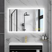 Brio Lighting Mateo 24" W x 36" H Contemporary Rectangular Aluminum Frameless Bathroom Wall Mirror with LED Lighting N/A