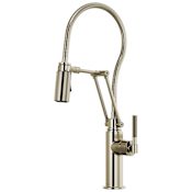 Brizo Litze 1.8 GPM Pre-Rinse Pull-Down Kitchen Faucet with Dual Jointed Articulating Arm, Knurled Handle and Metal Finished Hose Brilliance Polished Nickel