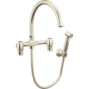 Brizo Faircroft 1.8 GPM Wall Mounted Bridge Kitchen Faucet with Arc Spout and Side Spray - Less Supply Unions and Handles Brilliance Polished Nickel