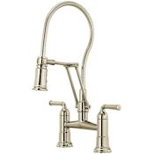 Brizo Rook 1.8 GPM Bridge Kitchen Faucet with Articulating Arm and Metal Finished Hose - Limited Lifetime Warranty Brilliance Polished Nickel