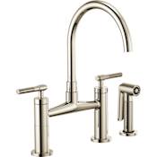 Brizo Litze Double Handle Arc Spout Bridge Kitchen Faucet with Knurled Handle - Limited Lifetime Warranty Brilliance Polished Nickel