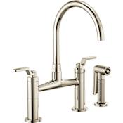Brizo Litze Double Handle Arc Spout Bridge Kitchen Faucet with Industrial Handle - Limited Lifetime Warranty Brilliance Polished Nickel