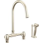 Brizo Faircroft 1.8 GPM Deck Mounted Bridge Kitchen Faucet with Arc Spout and Side Spray - Less Supply Unions and Handles Brilliance Polished Nickel