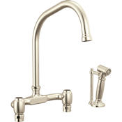 Brizo Faircroft 1.8 GPM Deck Mounted Bridge Kitchen Faucet with Angled Spout and Side Spray - Less Supply Unions and Handles Brilliance Polished Nickel