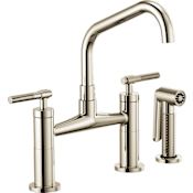 Brizo Litze Double Handle Angled Spout Bridge Kitchen Faucet with Knurled Handle - Limited Lifetime Warranty Brilliance Polished Nickel
