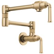 Brizo Rook 4 GPM Wall Mounted Double Handle Pot Filler Faucet with Brass Handles Luxe Gold