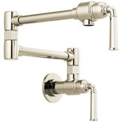 Brizo Rook 4 GPM Wall Mounted Double Handle Pot Filler Faucet with Brass Handles Brilliance Polished Nickel