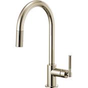 Brizo Litze Single Handle Arc Spout Pull Down Kitchen Faucet with Knurled Handle Brilliance Polished Nickel