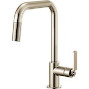 Brizo Litze Single Handle Square Arc Pull Down Kitchen Faucet with Industrial Handle - Limited Lifetime Warranty Brilliance Polished Nickel