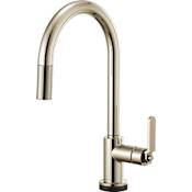 Brizo Litze Single Handle Arc Spout SmartTouch Pull Down Kitchen Faucet with Industrial Handle and On/Off Touch Activation Brilliance Polished Nickel