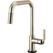 Brizo Litze 1.8 GPM Single Hole SmartTouch Pull Down Kitchen Faucet with On/Off Touch Activation, Square Spout and Industrial Handle Brilliance Polished Nickel