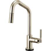 Brizo Litze 1.8 GPM Single Hole SmartTouch Pull Down Kitchen Faucet with On/Off Touch Activation, Angled Spout and Knurled Handle Brilliance Polished Nickel