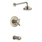 Brizo Odin Tub and Shower Trim Package with Single Function Shower Head and H2Okinetic / TempAssure Technologies Brilliance Brushed Nickel