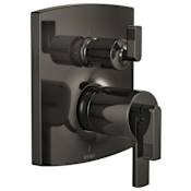 Brizo Thermostatic Valve Trim with Integrated Volume Control and 3 Function Diverter for Two Shower Applications - Less Handles and Rough-In Brilliance Black Onyx