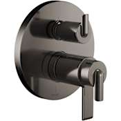 Brizo Roccesco Thermostatic Valve Trim with Integrated Volume Control & 3 Function Diverter for Two Shower Applications - Less Rough-In & Handles Brilliance Black Onyx