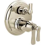 Brizo Rook Thermostatic Valve Trim with Integrated Volume Control and 3 Function Diverter for Two Shower Applications - Less Rough-In Brilliance Polished Nickel