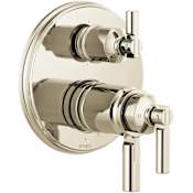 Brizo Invari Thermostatic Valve Trim with Integrated Volume Control and 6 Function Diverter for Three Shower Applications - Less Rough-In Brilliance Polished Nickel