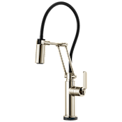 Brizo Litze Single Handle SmartTouch Articulating Kitchen Faucet with Industrial Handle and On/Off Touch Activation Brilliance Polished Nickel