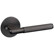 Buster + Punch Linear - Bespoke Industrial Luxury Solid Brass Privacy Straight Knurl Door Levers with Round Rose and 2-3/8" Backset Smoked Bronze