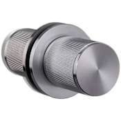 Buster + Punch Linear Bespoke Luxury Industrial Solid Stainless Steel Non Turning Two Sided Double Dummy Door Diamond Straight Knurl Knob Set with Round Rose Steel
