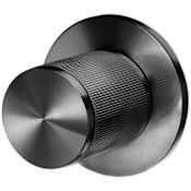 Buster + Punch Linear - Luxury Designer Modern Industrial Passage Door Knob Set with Round Rose, Straight Knurled Coined Knob and 3-3/4" Backset Gun Metal