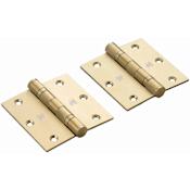 Buster + Punch Pair of (2) - 3-1/2" x 3-1/2" Ball Bearing Butt Square Corner Mortise Arc Hole Pattern Premium Door Hinges with Insignia Brass