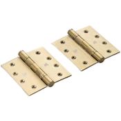 Buster + Punch Pair of (2) - 4" x 4"" Ball Bearing Butt Square Corner Mortise Arc Hole Pattern Premium Door Hinges with Etched Insignia Brass