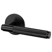 Buster + Punch Cross Luxury Industrial Diamond Knurl Premium Passage Door Lever Set with Round Rose and 2-3/8" Backset Black