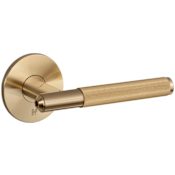 Buster + Punch Linear Bespoke Luxury Industrial Straight Knurl Solid Brass Passage Door Lever Handle Set with Round Rose and 2-3/8" Backset Brass