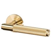 Buster + Punch Cross Bespoke Luxury Diamond Knurl Solid Brass Passage Door Lever Handle Set with Round Rose and 2-3/8" Backset Brass