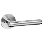 Buster + Punch Cross - Luxury Designer Diamond Knurled Solid Stainless Steel Privacy Door Lever Set with Round Rose for 2-3/8" Backset Steel