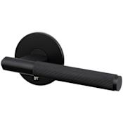Buster + Punch Linear Luxury Industrial Passage Door Straight Knurled Reversible Lever Set with Round Rose - 2-3/8" Backset Welders Black
