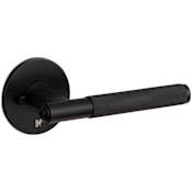 Buster + Punch Linear Straight Knurled Designer Luxury Industrial Privacy Door Lever Set with Round Rose and 2-3/8" Backset Welders Black