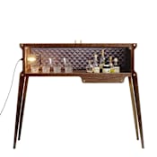 Buster + Punch Rockstar 57" Modern Luxury Bespoke Free Standing Console Whiskey Home Bar with Light American Walnut