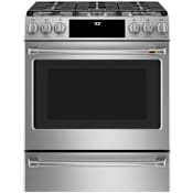 Cafe 30 Inch Wide 5.7 Cu. Ft. Slide In Dual Fuel Range with Touch Controls and Warming Drawer Stainless Steel / Brushed Stainless