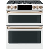 Cafe 30 Inch Wide 7 Cu. Ft. Slide In Dual Fuel Range with Touch Controls and Convection Matte White / Brushed Bronze