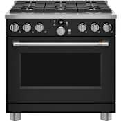 Cafe 36 Inch Wide 5.75 Cu. Ft. Slide In Dual Fuel Range with Multi-Ring Burner and Built-In Wifi Matte Black / Brushed Stainless
