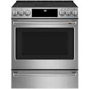 Cafe 30 Inch Wide 5.7 Cu. Ft. Slide In Radiant Electric Range with Touch Controls and Warming Drawer Stainless Steel / Brushed Stainless