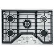 Cafe 30 Inch Wide 5 Burner Gas Cooktop with Power Burner Stainless Steel / Brushed Stainless Steel