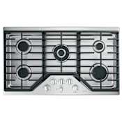 Cafe 36 Inch Wide 5 Burner Gas Cooktop with Power Burner Stainless Steel / Brushed Stainless Steel