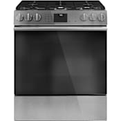 Cafe 30 Inch Wide 5.6 Cu. Ft. Slide In Gas Range with Convection and Griddle Platinum Glass