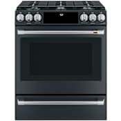 Cafe 30 Inch Wide 5.6 Cu. Ft. Slide In Gas Range with Griddle and Convection Matte Black / Brushed Stainless